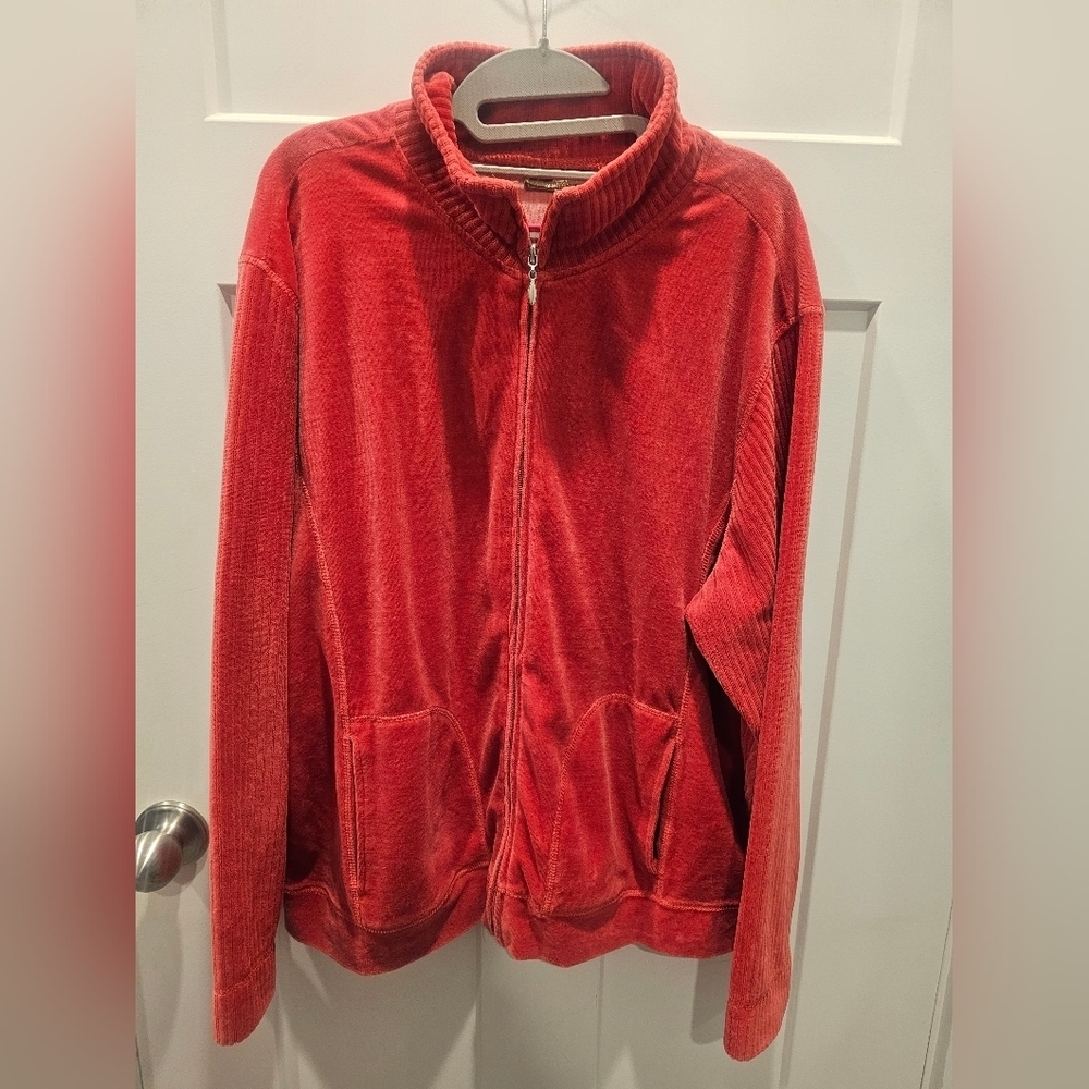 "Jane Ashley Woman 1X Red Velour Full Zip Jacket Lounge Casual Plus Size"